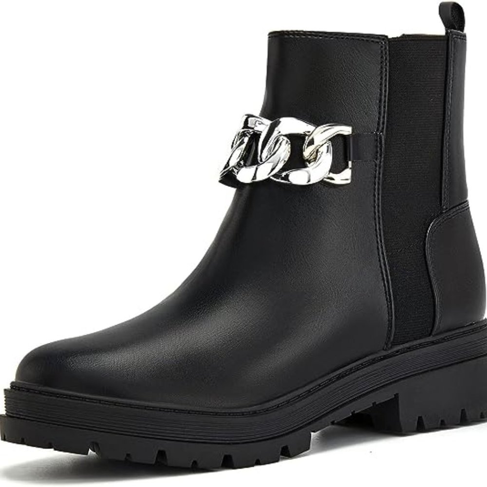 Womens Lug Sole Platform Ankle Boots Chelsea Slip On Chunky Block Heel Fall